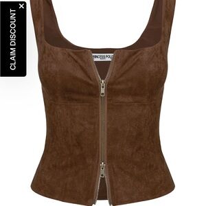 Princess Polly Brown Suede Zipper Tank